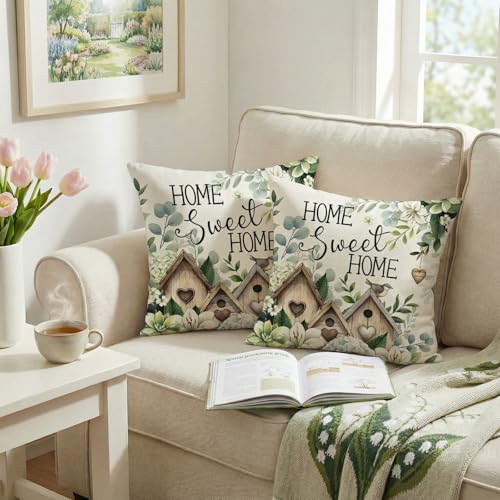 GEEORY Spring Home Sweet Home Pillow Covers Set of 2, Green, 18x18