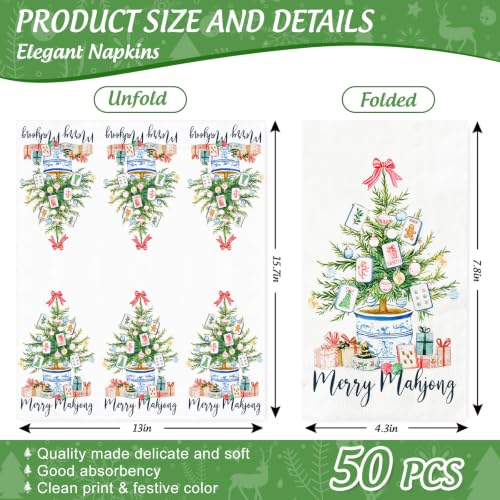 FYSUIMU Christmas Guest Napkins 50 Pack - Merry Mahjong Holiday Paper Towels
