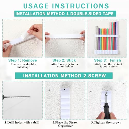 Baderke Reusable Straw Holder for Cabinets - White Classic Kitchen Organizer