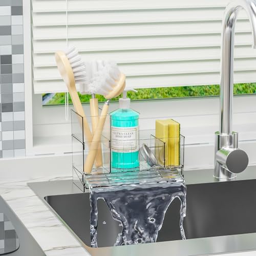 SuoXing Clear Sink Caddy & Sponge Holder - Self-Draining Organizer