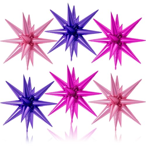 22-Inch Purple Pink Star Foil Balloons - 6PCS Decoration Set
