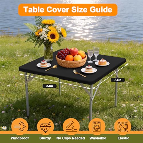 34" x 34" Square Fitted Table Cloth Cover - Elastic Black (1 Pack)