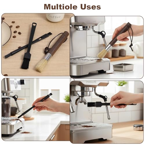 3-Piece Coffee Grinder Cleaning Brush Set with Walnut Handles