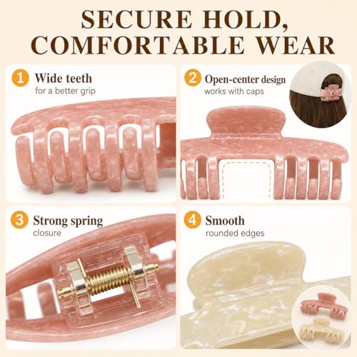 Aileam 2 Pcs Large Hat Claw Clips for Baseball Caps Tortoise Shell