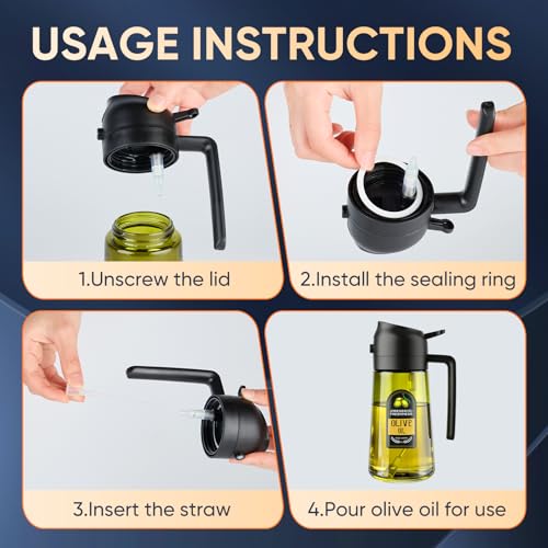 WANKODA 2-in-1 Olive Oil Sprayer & Dispenser Bottle - 16 Oz, Olive