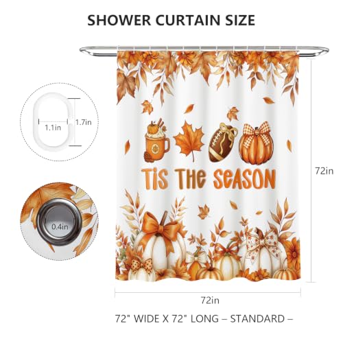 MEHOFOND Football Shower Curtain 72x72 Waterproof Fabric Autumn Bath Decor