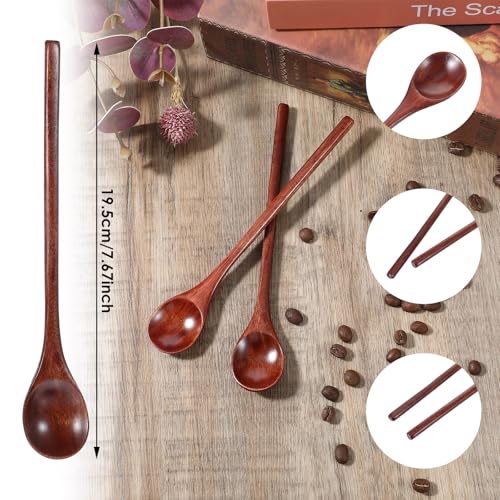 Natural Wooden Long Handled Stirring Spoons for Honey and Coffee - 2PCS