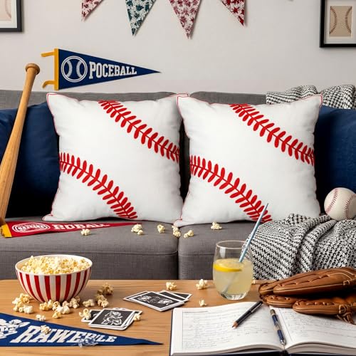 Breling Baseball Themed Throw Pillow Covers - 18x18 Inch Plush Set