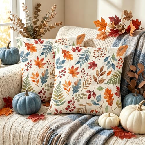 Autumn Maple Leaf Throw Pillow Covers 18x18 Inch Set of 2