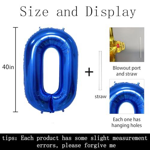 Keyali 40-Inch Number 0 Foil Helium Balloon - Dark Blue Birthday & Party Decoration