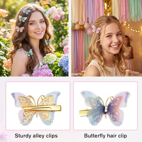 Thinp 18 Pcs 3D Moving Butterfly Hair Clips Glitter Barrettes for Women