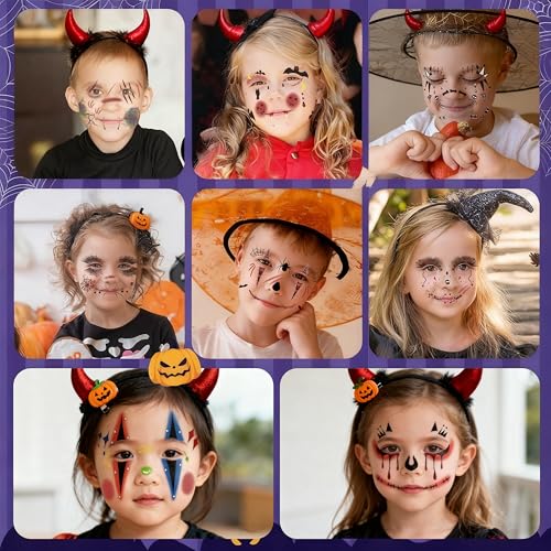 QINYIER 16 Sheets Halloween Temporary Face Tattoos for Kids and Adults