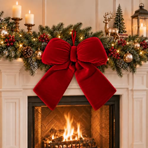 Allyix Christmas Red Velvet Large Bow - 13 x 11.4 Inch Holiday Decor