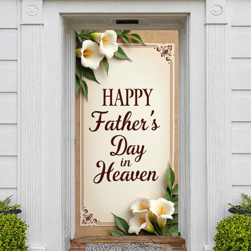 Happy Father's Day in Heaven Door Cover Banner - Floral Butterfly Tribute
