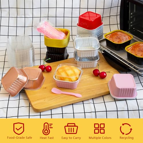 Pink Square 10oz Mini Cake Pans with Lids - Small Cinnamon Roll Containers