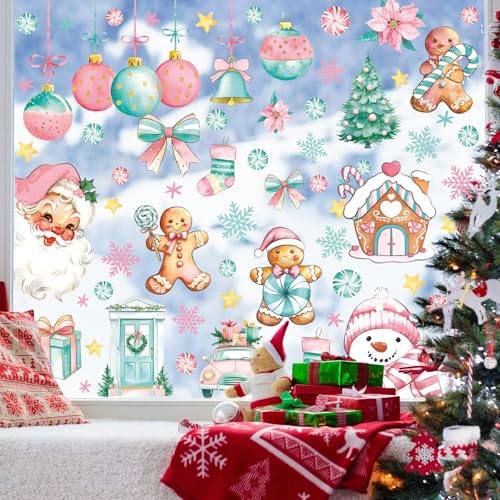 Christmas Window Clings Set - 9 Sheets Holiday Reusable Stickers for Windows, Mirrors & Glass Decor
