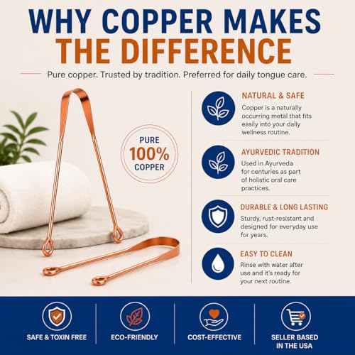Natruveda Pure Copper Tongue Scraper 2-Pack for Fresh Breath
