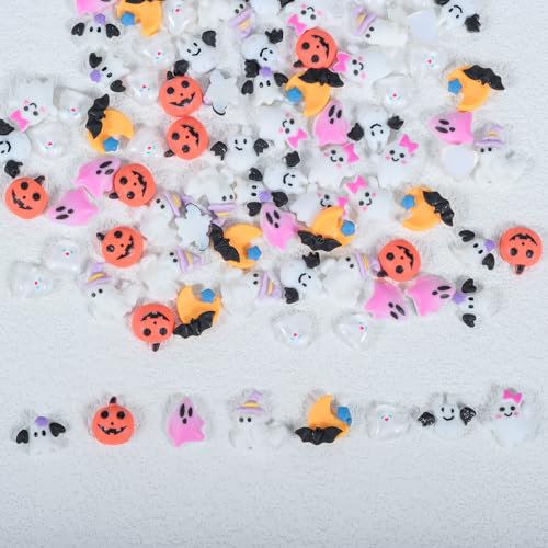 90 Pcs Halloween Resin Nail Charms 3D Pumpkin Ghost Bat Gothic Gems