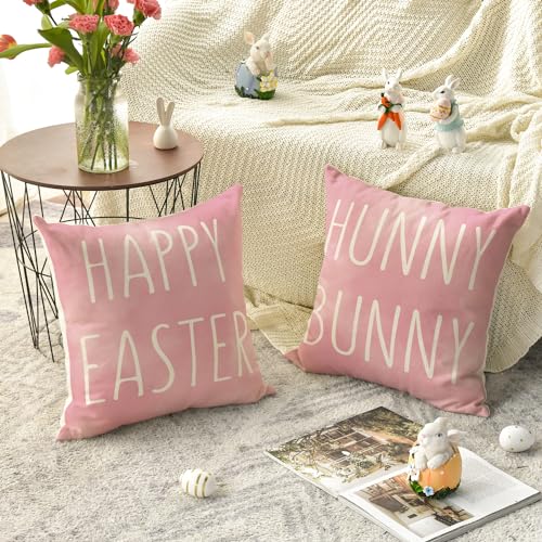 AVOIN Colorlife Happy Easter Bunny Throw Pillow Covers - Set of 4, 18" x 18"