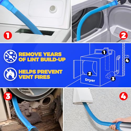 Holikme Dryer Vent Cleaner Kit - 3-Piece Vacuum Hose Attachment (Blue)