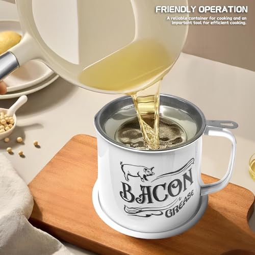 QMET 1.3L Bacon Grease Container with Fine Mesh Strainer - White