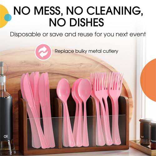 Party Solids Pink Plastic Cutlery Set - 80-Piece Disposable Utensils