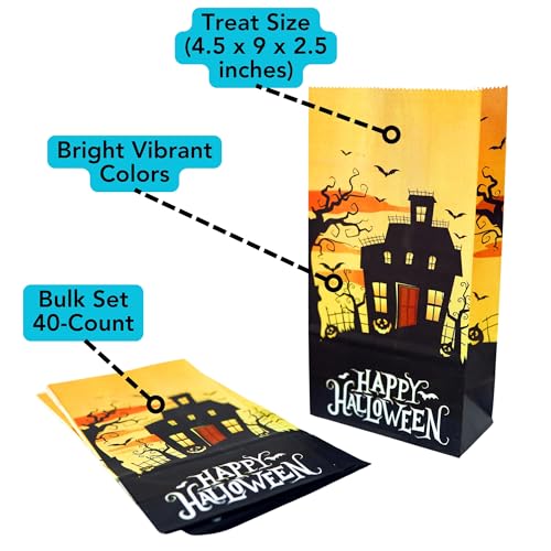 Halloween Treat Paper Bags - 40-Pack with Spooky Designs