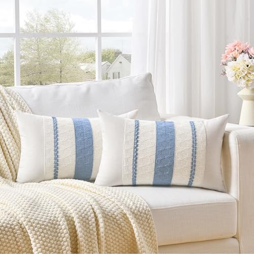 Light Blue Boho Decorative Throw Pillow Cover 12x20 Inch - Fancy Homi