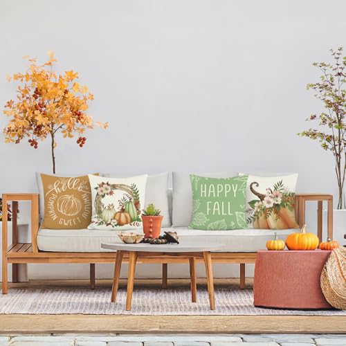 COZZSNUGE Fall Pumpkin Throw Pillow Covers, 18x18 Set of 4 (Pumpkin-3)