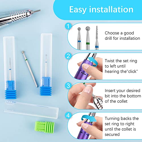 Difenni Diamond Cuticle Drill Bits Set for Electric Nail File 3pcs