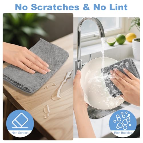 TIVERAIN 10-Pack Dual-Layer Microfiber Wire Dishcloths - 9x9 Inch, Grey
