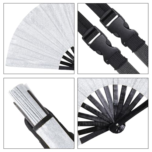 Large Glitter Folding Hand Fan - Premium Bamboo Rave Accessory
