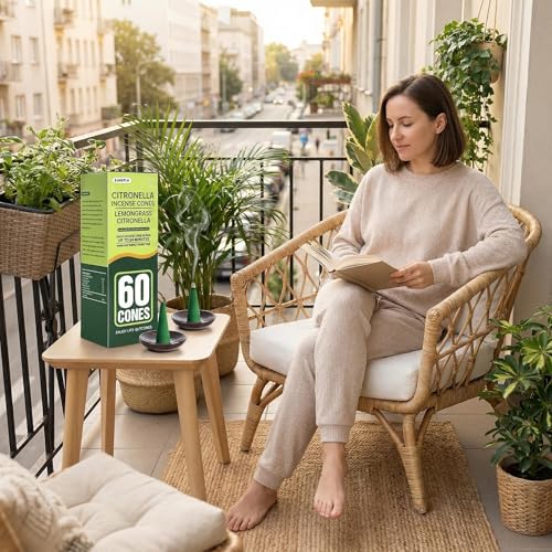 60 Citronella Incense Cones for Outdoor Patio with 2 Ceramic Dishes
