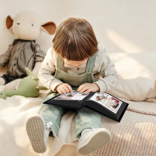 Popotop 4x6 Linen Photo Album, 48 Pocket Hardcover Picture Book - Black