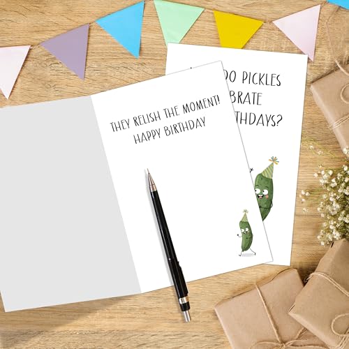 Funny Pickle Birthday Card for Foodies - Humorous 10 Pack