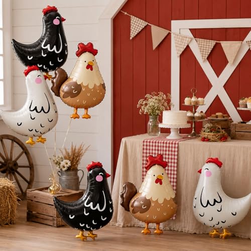 6PCS Farm Animal Balloons - Chicken Party Decorations Set