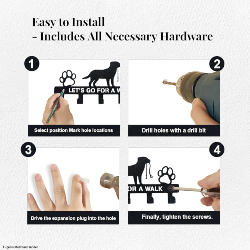 Dog Leash Holder for Wall - 5-Hook Metal Organizer for Leashes and Keys