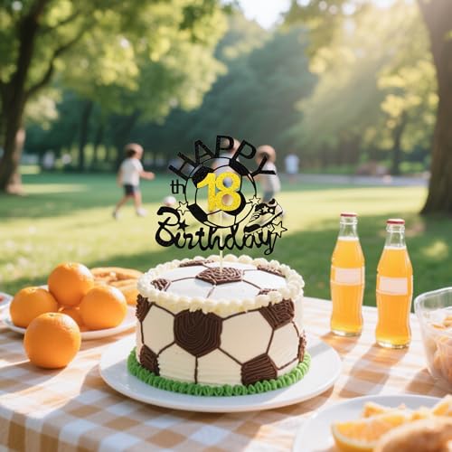 Black Glitter Soccer Happy 18th Birthday Cake Topper Football Party
