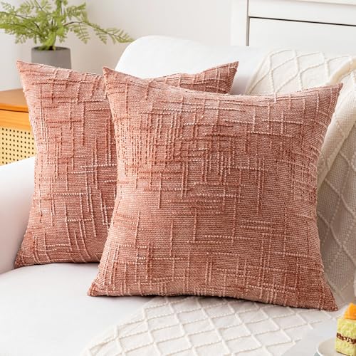 ZSkogur Coral Chenille Throw Pillow Covers 16x16 Inch (Set of 2)