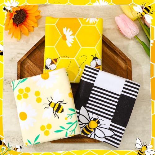 Bee Kitchen Towels Set - 3 Pcs Cute Animal Design, 24x16 Inch