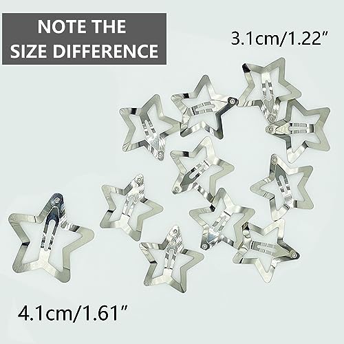 GKETN 10-Pack Y2K Metal Star Hair Clips Non-Slip Silver Barrettes