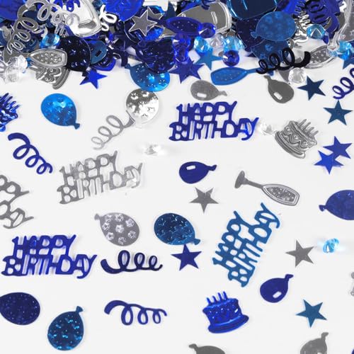 Happy Birthday Confetti Set, Dark Blue, Light Blue & Silver Table Scatter