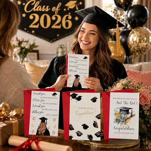 Class of 2026 Graduation Card Set - 3 Unique Cards with Envelopes