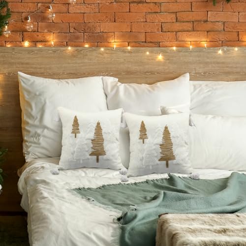 Wonderjune Christmas Tree Velvet Throw Pillow Covers, 18x18 Inch, 2 Pack