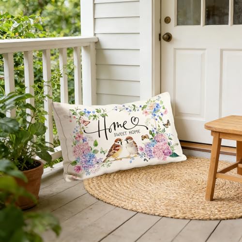 Spring Flower Bird Pillow Cover 12x20 Inch Home Decor Cushion Case