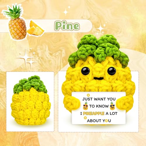 Handmade Crochet Pineapple Figurine Gift with Encouragement Card