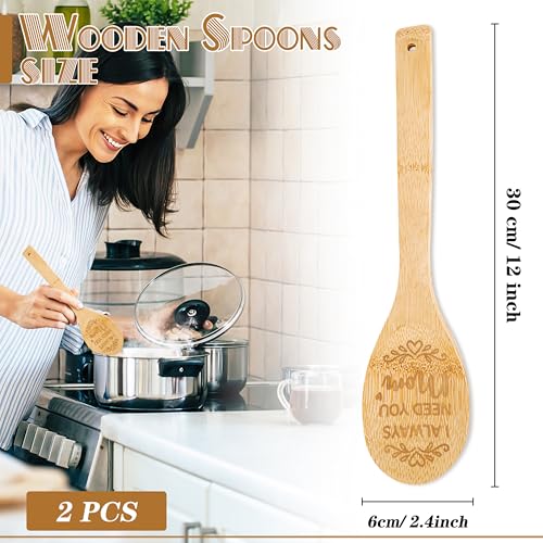 Bamboo Wooden Cooking Spoons Set - 12" Nonstick Kitchen Utensils