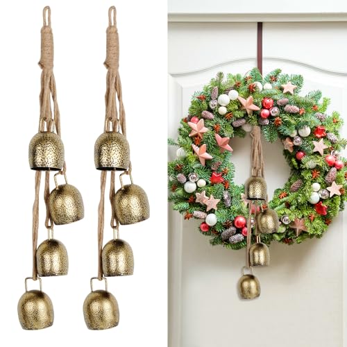 2pcs Copper Bell for Christmas Decor - Garland, Door, Tree Ornament - Cow Bell for Holiday Decorations