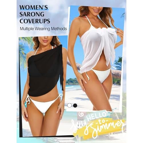 2PCS Sarong Wraps for Women, Beach Cover Ups for Women, Chiffon Sarong Swimsuit Coverup for Pool, Summer Wear