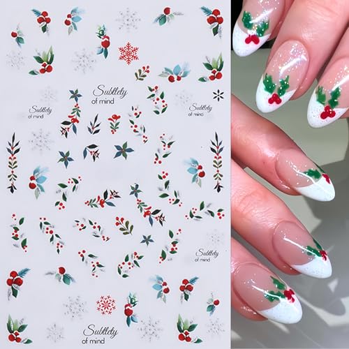 SHUXILIN Christmas Holly & Snow Tree Nail Art Stickers Decals